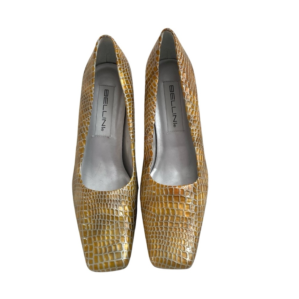 Bellini ROYAL Embossed Snake Shoes Heels Size 8.5  Burnt Gold Orange EUC